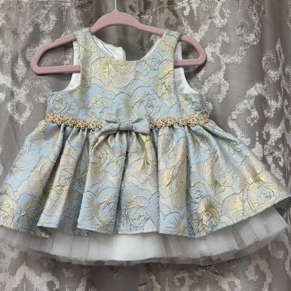 american princess floral dress American Princess Fit & Flare Floral Dress Ivory Yellow Bow Girls Size 10